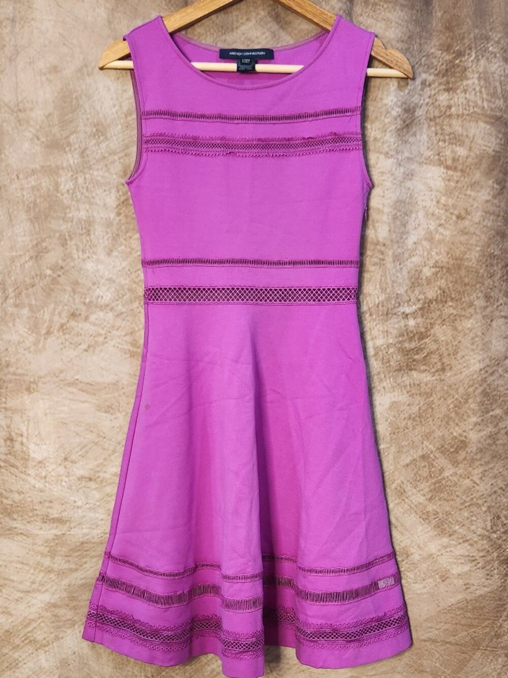 FRENCH CONNECTION Pink Fit & Flare Dress – Lace Panel Detail – Size 2